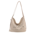 Minimalist cream canvas tote bag with black letter print and adjustable shoulder straps - White