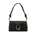Black crocodile pattern underarm bag with gold U-shaped buckle and knot strap detail - Black
