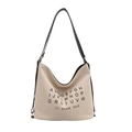Minimalist cream canvas tote bag with black letter print and contrast slim straps - Black