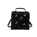 Schwarzer Damenrucksack mit silbernen Schmetterlingen und strukturierter Oberfläche - Schwarz