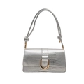 Sac à main argenté texture crocodile avec boucle en U dorée et bandoulière à nœuds chic - Argent
