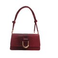 Retro red faux crocodile pattern crossbody bag with vintage gold buckle and knot detail - Red