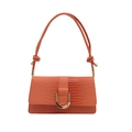 Minimalist orange crocodile textured shoulder bag with a gold U-shaped metal clasp - Orange