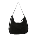 Borsa a spalla Hobo nera minimalista con tracolla a catena argento e trama plissettata - Nero