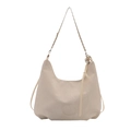 Borsa hobo beige minimalista a forma di luna con tracolla a catena in pelle intrecciata - Bianco