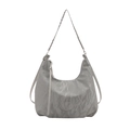 Borsa hobo grigio argento con texture perlata pieghettata e tracolla a catena donna - Argento