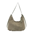 Gray-green crescent hobo bag with textured pleats and decorative metal chain strap - Green