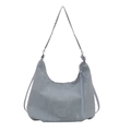 Chic light fog blue crescent hobo shoulder bag with chain strap and pleated texture - Blue