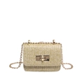 Mini straw crossbody bag with golden chain strap and buckle closure for summer fashion - Khaki