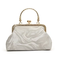 Silver marble pattern evening bag with golden floral metal frame and top handle - Silver Gray (Marble Texture)