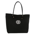Grand sac cabas en toile noire avec logo BB blanc, idéal pour le shopping et le travail - Noir