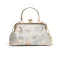 Chinese style embroidered floral handbag in light green silk with gold chain strap - Pale Silver (Gold Floral Jacquard)