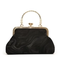 Elegant black velvet evening clutch with golden floral handle and marble texture - Black (Marble Texture)