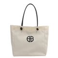 Sac cabas en toile blanc cassé avec anses noires et logo circulaire minimaliste - Blanc