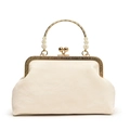 Beige retro cheongsam handbag with gold floral embossed handle and vintage metal clasp - Off-white (Floral Relief Texture)