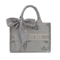 Gray large capacity tote bag with butterfly pattern and silk scarf on white background - Silver