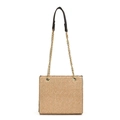 Fashionable woven straw shoulder bag with gold chain strap and black leather pad - Woven Black