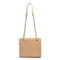 Square woven straw tote bag with gold chain strap and neutral natural fiber texture - Straw White
