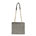 Elegant houndstooth woven handbag with golden chain strap and top handle for women - Houndstooth Black