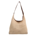 Light beige woven mesh hobo bag with brown leather straps for summer beach travel - Brown