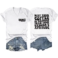 T-shirt bianca con scollo a V e stampa nera, vista frontale e posteriore piatta - S / Bianco (Caratteri Neri)