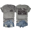 Vorder- und Rückseite des Baseball-Mom-T-Shirts und der Ripped-Denim-Shorts - S / Dunkelgrau (Schwarze Schrift)