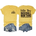 T-shirts jaunes Baseball Mom montrant les motifs imprimés sur le devant et le dos - Jaune (Police Noire)