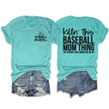 Vues détaillées avant et arrière du t-shirt teal Baseball Mom avec motif de cœur imprimé - Bleu Eau Profonde (Police Noire)