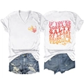Women's V-neck t-shirt and ripped denim shorts set with graphic print back - S / White
