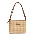 Borsa a tracolla in paglia intrecciata pied-de-poule con etichetta FASHION in pelle - Pied-de-poule Marrone