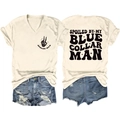 Detail view of v-neck t-shirt with spoiled wife print and distressed denim shorts - S / Sand (Black Font)