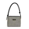 Classic black and white houndstooth straw crossbody bag with knotted strap detail - Houndstooth Black
