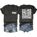 Vue détaillée avant et arrière du t-shirt gris à col en V avec texte imprimé DANCE mom - Gris Anthracite Chiné (Police Blanche)