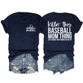 Ensemble t-shirt bleu marine baseball mom et short en jean montrant l'avant et l'arrière - Bleu Marine (Police Blanche)