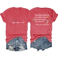 Flat lay of red V-neck T-shirt with 'you are enough' print and distressed denim shorts - Red