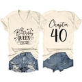 Detailed front and back view of Birthday Queen T-shirt and distressed denim shorts set - S / Sand