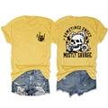 Vue recto-verso d'un t-shirt jaune avec imprimé crâne et tournesol et un short en jean - S / Jaune