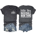 T-shirt gris anthracite Baseball Mom avec imprimés recto-verso et short en jean - Gris Chiné (Police Blanche)
