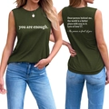 Vues avant et arrière du débardeur vert foncé avec citation inspirante you are enough - Vert Armée (Police Blanche)