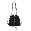 Minimalist black drawstring bucket backpack for women with silver butterfly hardware - Black