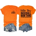 Vue avant et arrière du t-shirt orange Baseball Mom et du short en jean vieilli assorti - Orange (Police Noire)