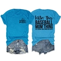 T-shirt bleu clair avec imprimé Baseball Mom et short en jean assorti à plat - Bleu Lac (Police Noire)
