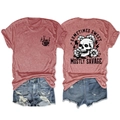 Détails avant et arrière du t-shirt rose avec imprimé tête de mort et fleurs - S / Or rose