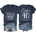 Birthday Queen 1985 V-neck T-shirt and denim shorts set for women's 40th birthday - Navy Blue