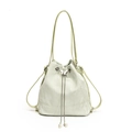Mint green water-ripple bucket bag with silver butterfly drawstring and pearl charm - Green