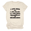 Detail of beige crewneck cotton T-shirt featuring bold black slogan and rolled sleeve cuffs - S / Sand (Black Font)