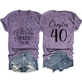 Front and back detail of a purple Birthday Queen T-shirt with Chapter 40 print - Purple-Black Font