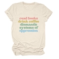 Dettaglio di t-shirt crema con stampa colorata read books drink coffee coffee - S / Sabbia (Grafica)
