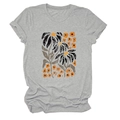 Detail of grey crewneck T-shirt showing retro artistic orange floral and leaf print - S / Light Grey (Graphic)