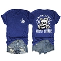 Ensemble t-shirt bleu marine à motif crâne et short en jean vieilli posé à plat - S / Bleu Vintage